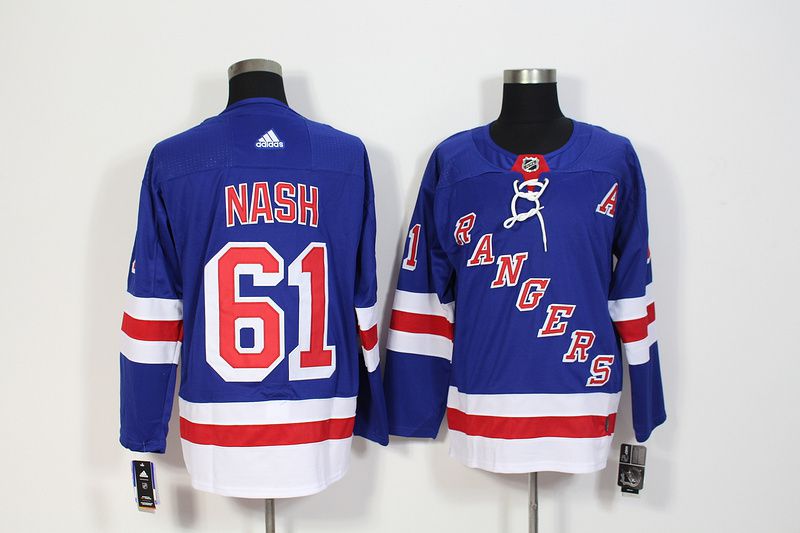 Men New York Rangers #61 Nash Blue Hockey Stitched Adidas NHL Jerseys